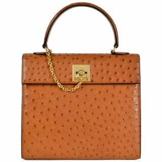 セリーヌ(CELINE)のセリーヌ CELINE ヴィンテージ レザー ハンドバッグ オーストリッチ ブラウン ゴールド金具【中古】(ハンドバッグ)