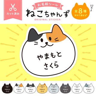 カット済み☆4種から選ぼう♪お名前シール［光沢・防水・タグ・アイロン］ねこB☆