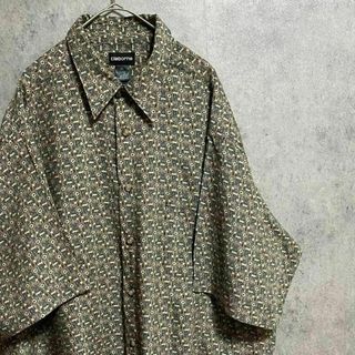 00S 半袖　柄シャツ　レーヨン　メンズXL 古着　個性派　奇抜(Tシャツ/カットソー(半袖/袖なし))