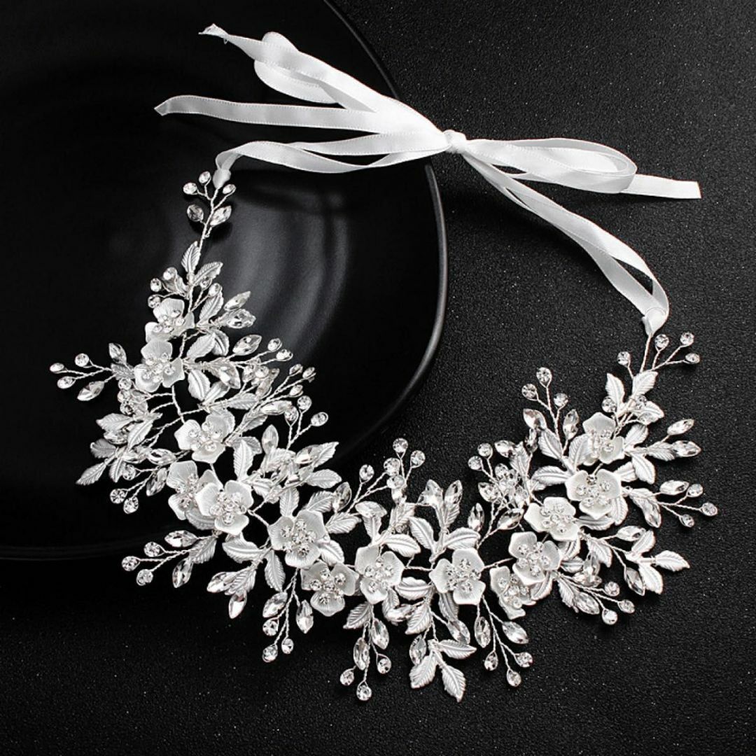 ヘッドドレス 結婚式 ヘアアクセサリー 花 ティアラ 前撮り パーティー 披露宴 レディースのヘアアクセサリー(その他)の商品写真