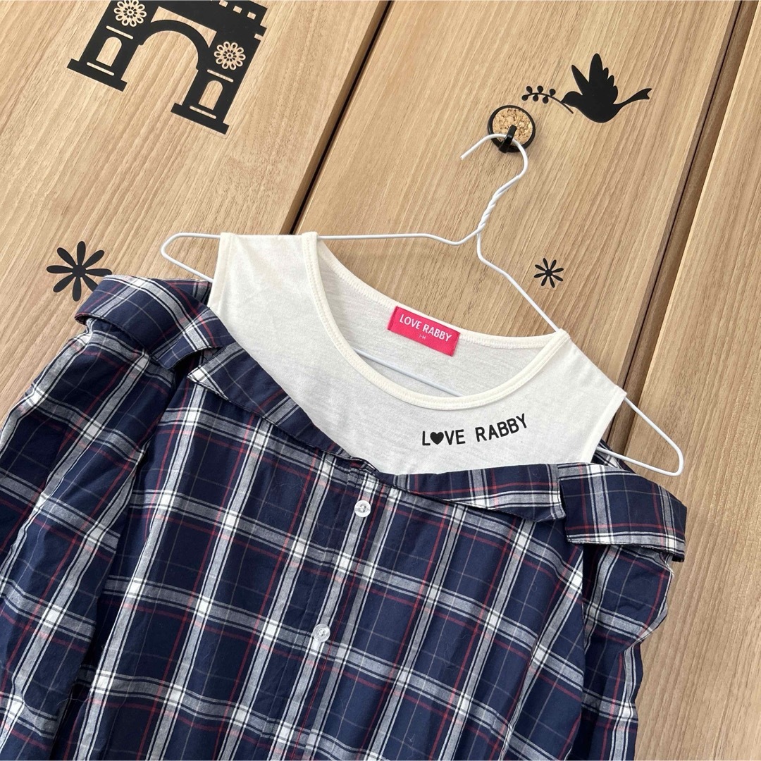 160ラブラビLOVERABBY肩出しレイヤードシャツワンピース キッズ/ベビー/マタニティのキッズ服女の子用(90cm~)(ワンピース)の商品写真
