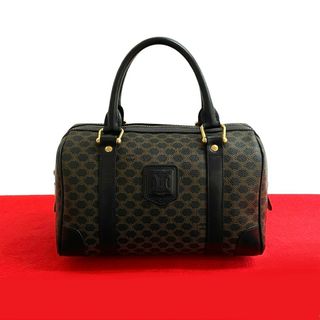 セリーヌ(CELINE)の極 美品 CELINE セリーヌ ヴィンテージ マカダム ブラゾン トリオンフ 柄 レザー ハンドバッグ ミニ ボストンバッグ ブラック 181-5(ハンドバッグ)