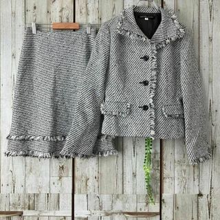 ミッシェルクラン(MICHEL KLEIN)の☆ミッシェルクラン☆セットアップ ジャケット スカート ツイード グレー M S(セット/コーデ)