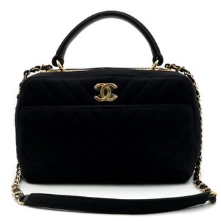 シャネル(CHANEL)のシャネル ボーリング Vステッチ ココマーク チェーン トップハンドル 2way ショルダー ハンドバッグ ジャージー カーフスキン レザー ブラック 黒 ゴールド金具 A92238 CHANEL（美品）(ハンドバッグ)