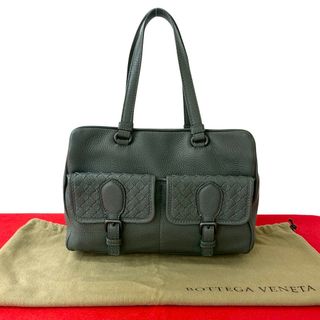 ボッテガヴェネタ(BOTTEGA VENETA)のほぼ未使用品 保存袋付き BOTTEGA VENETA ボッテガヴェネタ イントレチャート レザー 本革 ハンドバッグ ミニ トートバック グレー 36570(ハンドバッグ)