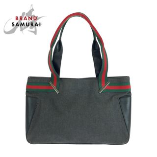 美品 GUCCI グッチ シェリーライン ブラック 黒 シルバー金具 キャンバス 73983 トートバッグ ハンドバッグ レディース 504497 【中古】
