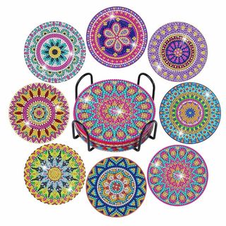 【人気商品】8個入 ダイヤモンドアート コースター キット ビーズアート 曼荼羅(その他)