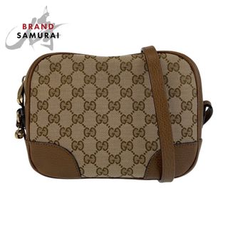 グッチ(GUCCI)の美品 GUCCI グッチ ブラウン ゴールド金具 GGキャンバス /レザー 449413 斜め掛け ショルダーバッグ ポシェット レディース 504557 【中古】(ショルダーバッグ)