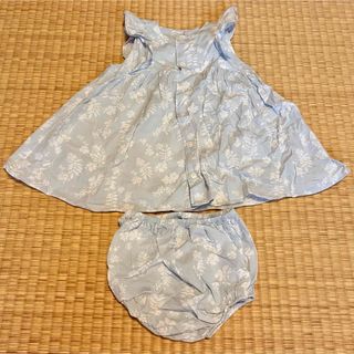 プチバトー ワンピース＆ブルマセット 花柄 ブルー 18m / 81cm