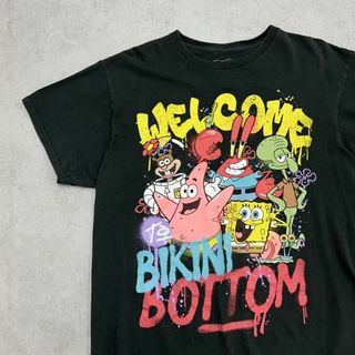 スポンジボブと仲間たち　スプレーアート　半袖　Tシャツ　古着　ブラック　L
