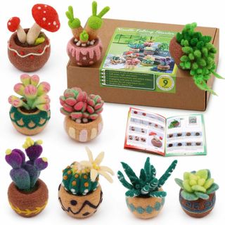 【人気商品】Dennty 羊毛フェルトキット、多肉植物ニードルフェルト9点セット