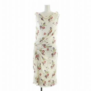 クリスチャンディオール(Christian Dior)のディオール ワンピース ノースリーブ ロング ドレープ フラワー 花柄 42(ロングワンピース/マキシワンピース)