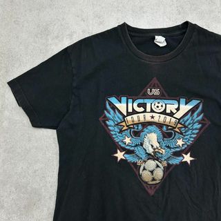 ヴィンテージ(VINTAGE)の勝利のワシとサッカーボール　ビッグプリント　半袖　Tシャツ　古着　ブラック　L(Tシャツ/カットソー(半袖/袖なし))