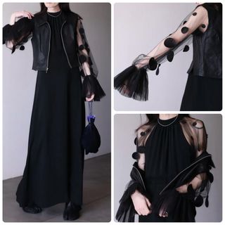 リミフゥ(LIMI feu)のGiziaCasual Black tulle bijou maxi dress(ロングワンピース/マキシワンピース)