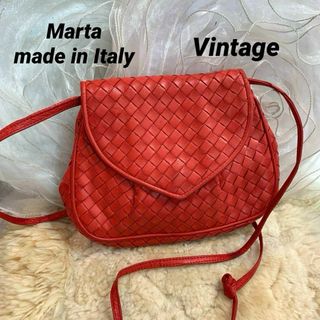 Marta ミニショルダーバッグ 編み込みレザー 赤 made in Italy(ショルダーバッグ)