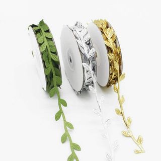 リーフリボン 3巻セット 花輪 リボン レース トリム 葉っぱ 風船用リボン イ(その他)