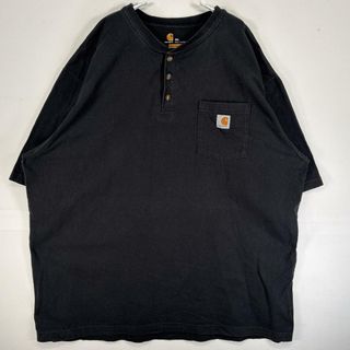 カーハート(carhartt)の古着 カーハート Carhartt 半袖Tシャツ ヘンリーネック 胸ポケ 大きいサイズ 肉厚 2XL  ブラック 無地 メンズ(Tシャツ/カットソー(半袖/袖なし))