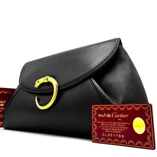 Cartier カルティエ クラッチバッグ セカンドバッグ パンテール レザー ゴールド金具 ユニセックス ブラック