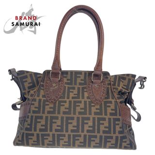 フェンディ(FENDI)のFENDI フェンディ ズッカ柄 エトニコ ブラウン キャンバス /レザー ショルダーバッグ ハンドバッグ トートバッグ レディース 504567 【中古】(ショルダーバッグ)