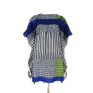イッセイミヤケ(ISSEY MIYAKE)のイッセイミヤケ チュニック ブラウス 変形 半袖 プリーツ M 2 青 美品(チュニック)
