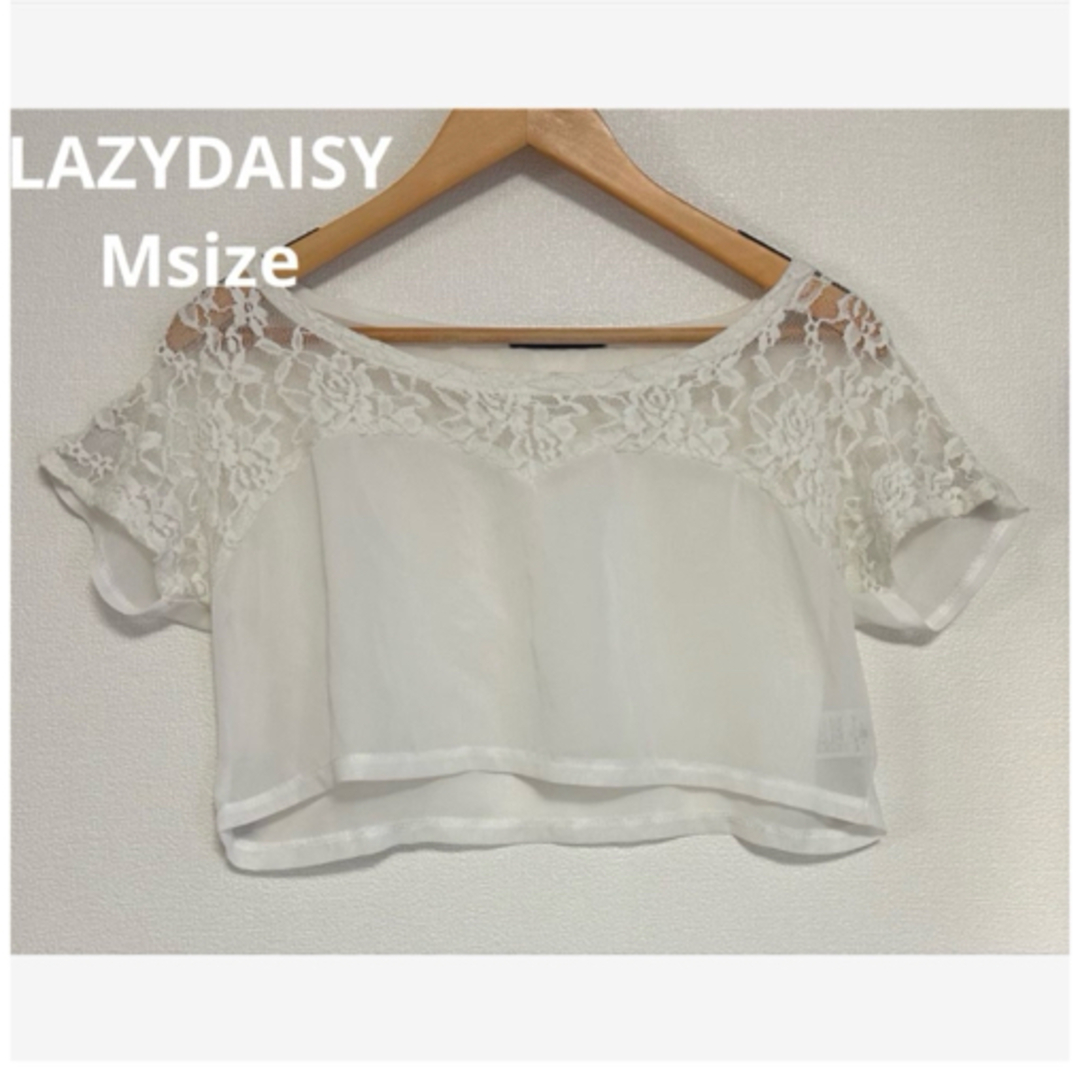 【翌日発送】LAZYDAISY クロップド丈レースブラウス ホワイト白 Mサイズ レディースのトップス(シャツ/ブラウス(半袖/袖なし))の商品写真