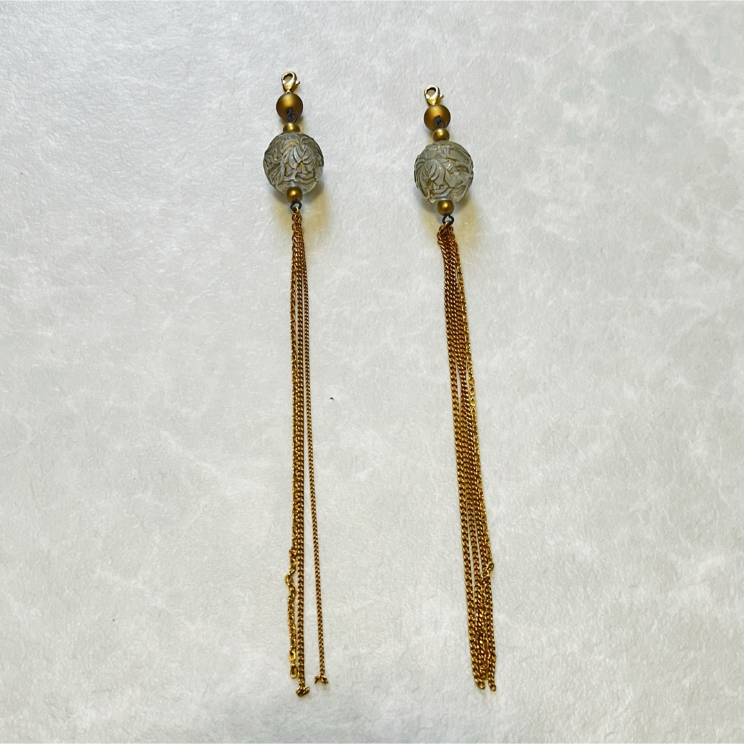 素材 パーツ ゴールド チェーン ビーズ 彫刻風ビーズ ロングチェーン タッセル ハンドメイドの素材/材料(各種パーツ)の商品写真