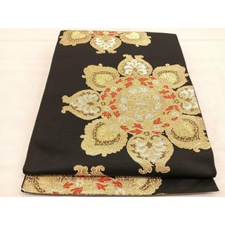平和屋着物◎六通柄袋帯　唐織　草花文　黒地　金銀糸　正絹　逸品　BAAU1345hv(帯)