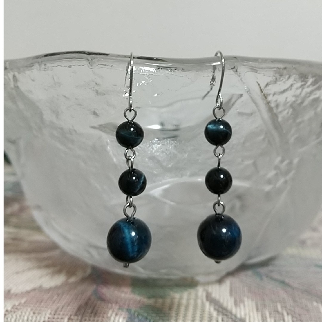 ♥️天然石ピアス♥️No.83★500円★ダークブルータイガーアイ ハンドメイドのアクセサリー(ピアス)の商品写真