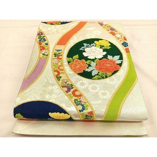 平和屋着物◎六通柄袋帯　唐織　立涌花丸文　金糸　正絹　逸品　BAAU1409hv(帯)