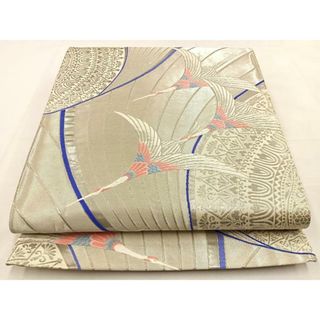 平和屋着物◎六通柄袋帯　唐織　飛鶴文　銀糸　正絹　逸品　BAAT9951yc(帯)