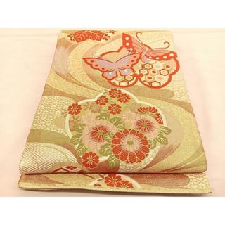 平和屋着物◎佐賀錦　六通柄袋帯　唐織　彩珠　花蝶文　九百錦　金糸　証紙付き　正絹　逸品　BAAT5395hv