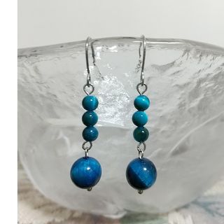 ♥️天然石ピアス♥️No.56★420円★スカイブルータイガーアイ
