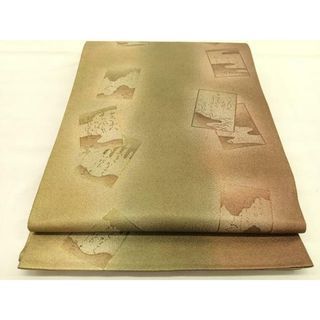 平和屋着物◎全通柄袋帯　百人一首　金彩　正絹　逸品　BAAT5365hv(帯)