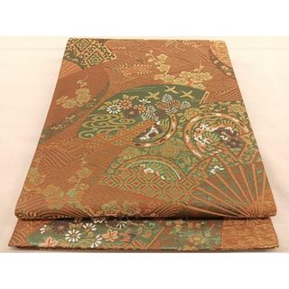 平和屋着物◎六通柄袋帯　唐織　扇面花鳥文　金糸　正絹　逸品　BAAT5372hv(帯)
