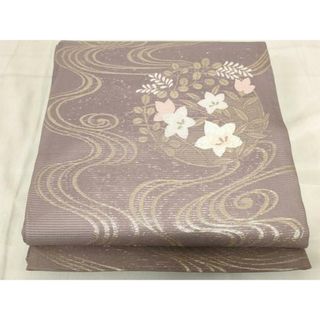 平和屋着物＊夏物　六通柄袋帯　流水花丸文　金糸　正絹　逸品　AAAX5994ma(帯)