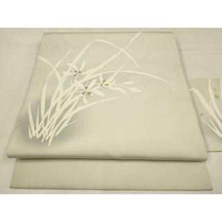 平和屋着物▼塩瀬　九寸名古屋帯　手描き　草花文　金彩　正絹　逸品　AAAX4363wj(帯)
