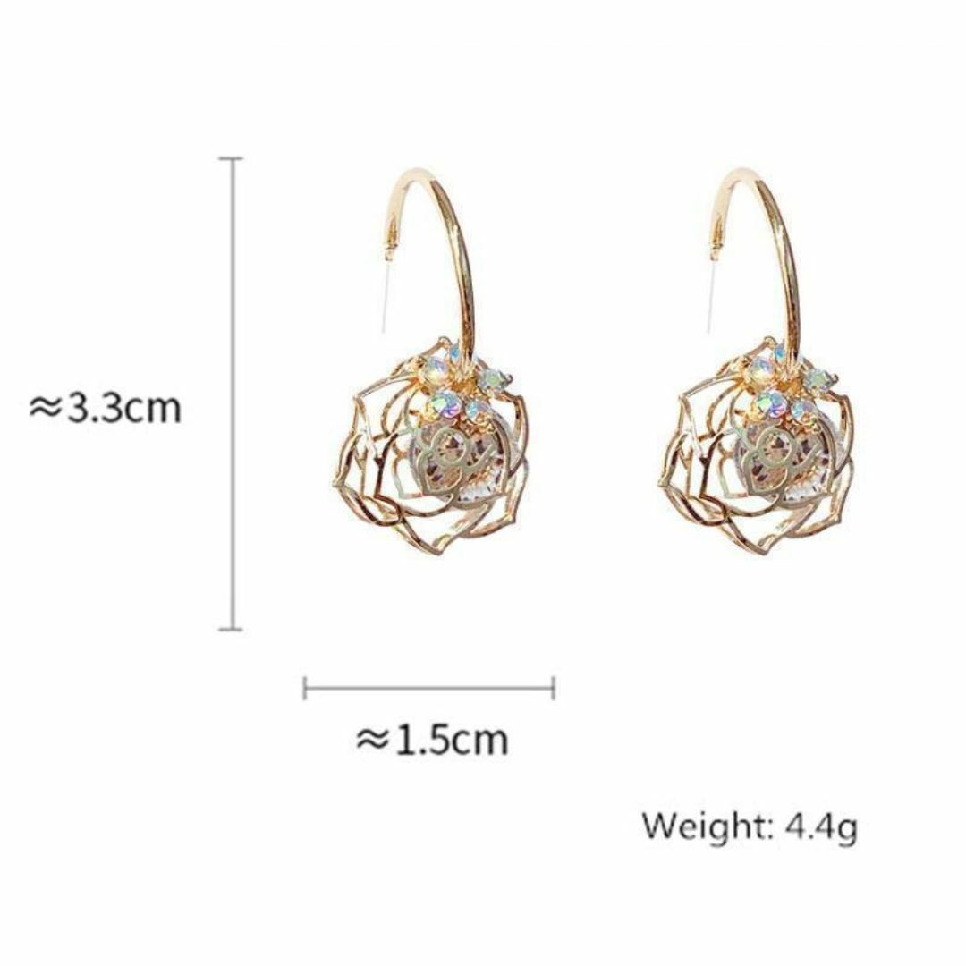 大粒キラキラ☆花柄ジルコニア ダイヤモンド★ドロップ ピアス 両耳ゴールド レディースのアクセサリー(ピアス)の商品写真