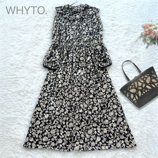 ホワイト WHYTO. 花柄 ラッフルカラー ワンピース ロング ブラック 38(ロングワンピース/マキシワンピース)