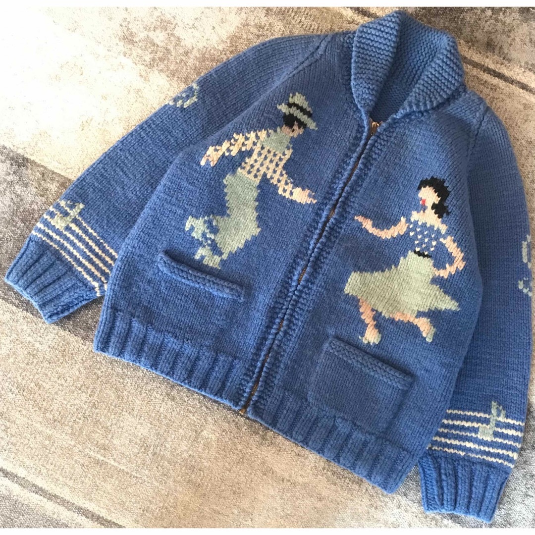 最高のダンス&ロカビリー柄 超稀少カラー 60's カウチン ニット ジャケット メンズのトップス(ニット/セーター)の商品写真