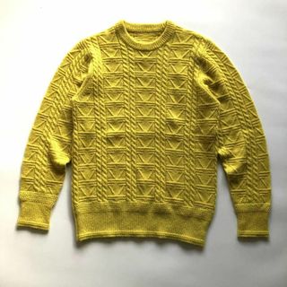 ★美品★サイドスロープ カシミヤニット ケーブル イエロー クルーネック S