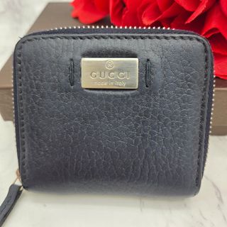 グッチ(GUCCI)のGUCCI グッチ ロゴ コインケース 小銭入れ 財布 レザー ネイビー(コインケース/小銭入れ)