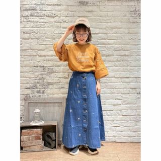 サマンサモスモス(SM2)の美品★フロント釦フレアデニムスカート＊ブルー(ロングスカート)