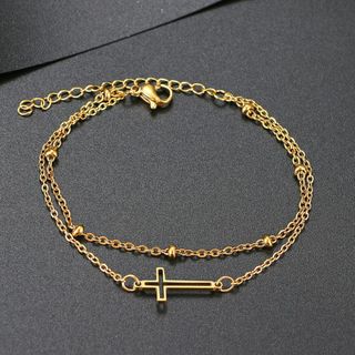 シンプルコーデを格上げ★クロス(十字架))ゴールドk18色ステンレスブレスレット(ブレスレット/バングル)
