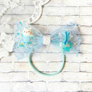 クリアチュールリボン（ねこマーメイド／スパンコールライトブルー）ヘアゴム