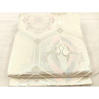 平和屋着物◎六通柄袋帯　唐織　向かい鶴亀甲花文　銀糸　正絹　逸品　BAAU0529mz