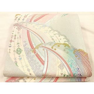平和屋着物◎両面　六通柄袋帯　立波文　金銀糸　正絹　逸品　BAAU0532mz