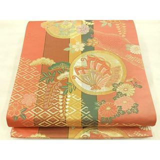 平和屋着物◎六通柄袋帯　唐織　花蝶丸文　金糸　正絹　逸品　BAAU0533mz