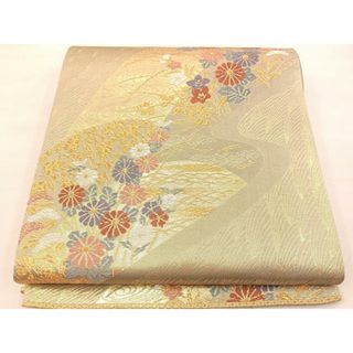 平和屋着物◎六通柄袋帯　唐織　流水花文　金糸　正絹　逸品　BAAU0502mz(帯)