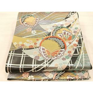 平和屋着物◎六通柄袋帯　唐織　舞蝶花丸文　金銀糸　正絹　逸品　BAAU0503mz(帯)