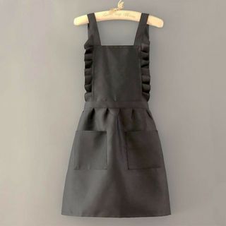 エプロン おしゃれ フリル H型 レディース メイド コスプレ カフェ 防水 黒(調理道具/製菓道具)
